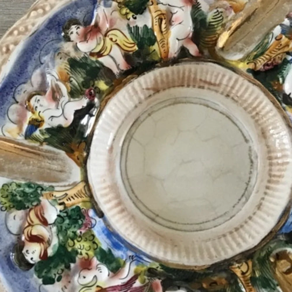 Vintage Capodimonte Italian Ashtray Cherubs Angels Hand Painted Porcelain 3D